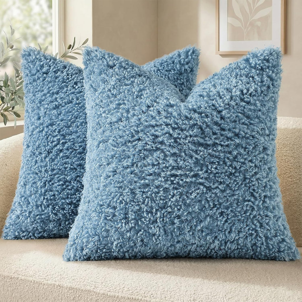 decorUhome Pack of 2 Throw Pillow Covers 20x20 Inch, Faux Fur Decorative Sherpa Pillow Covers Fuzzy Accent Soft Sheepskin Fleece Pillow Cas…