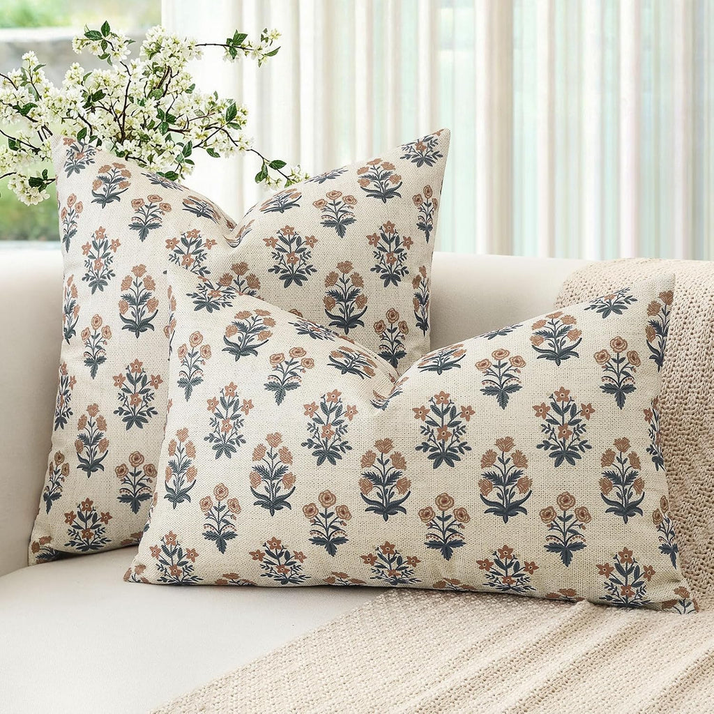 OTOSTAR Floral Print Pillow Covers 20x20 Inch Pack of 2 Double-Sided Brown Grey Flower Square Throw Pillow Covers Farmhouse Rustic…