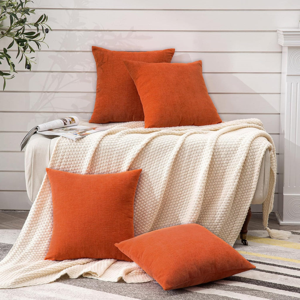 Gawamay Decorative Square Throw Pillow Covers 18"x18" Inch Set of 4, Super Soft Chenille Pillows Farmhouse Fall Pillowcase for Living Room…