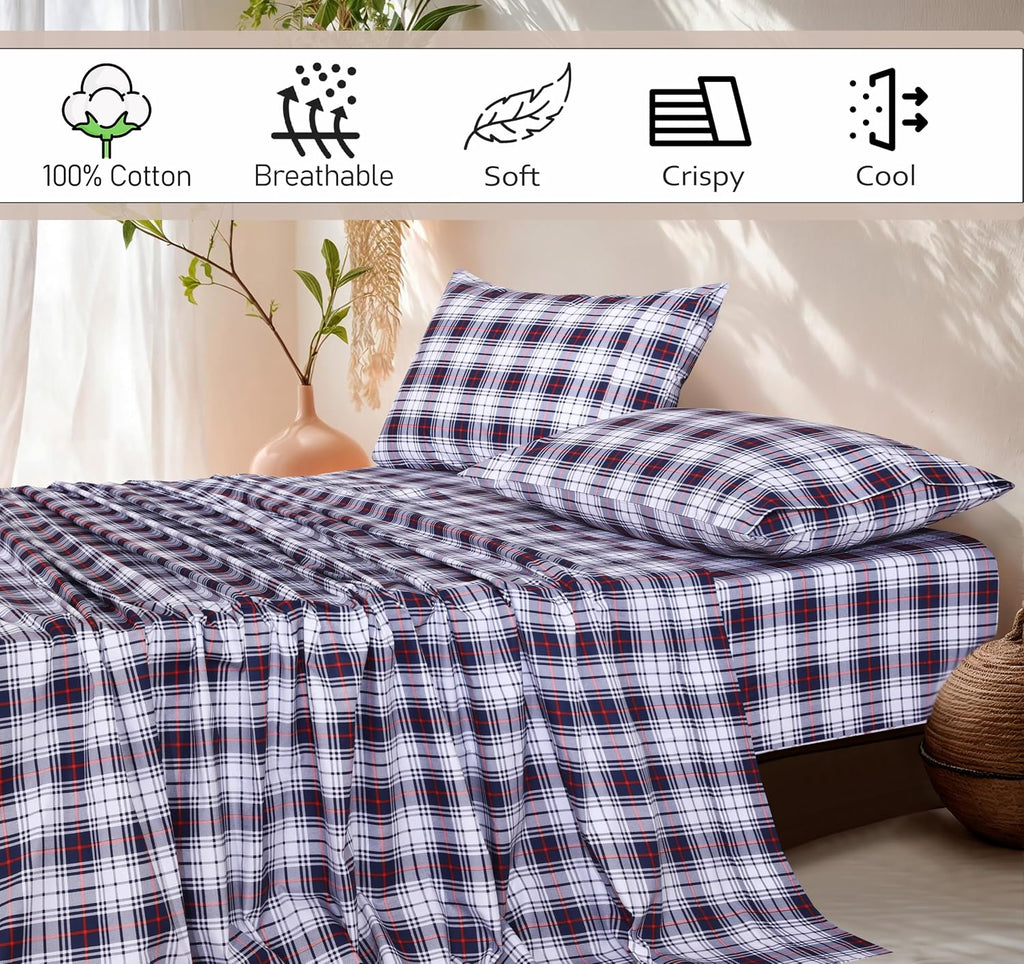 Ruvanti 100% Cotton Percale Sheets Twin XL Size – Crisp Cooling Bed Sheets for Hot Sleepers, Deep Pocket 16”, Soft Breathable & Durable Hot…