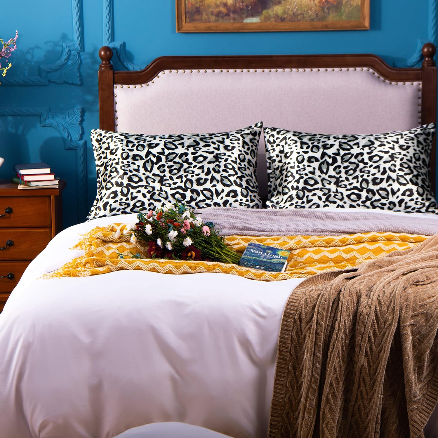 Ntbay 2 Pack Satin King Pillowcases for Hair and Skin, Luxurious and Silky Leopard Printed Pillow Cases with Envelope Closure, 20x36 Inches…
