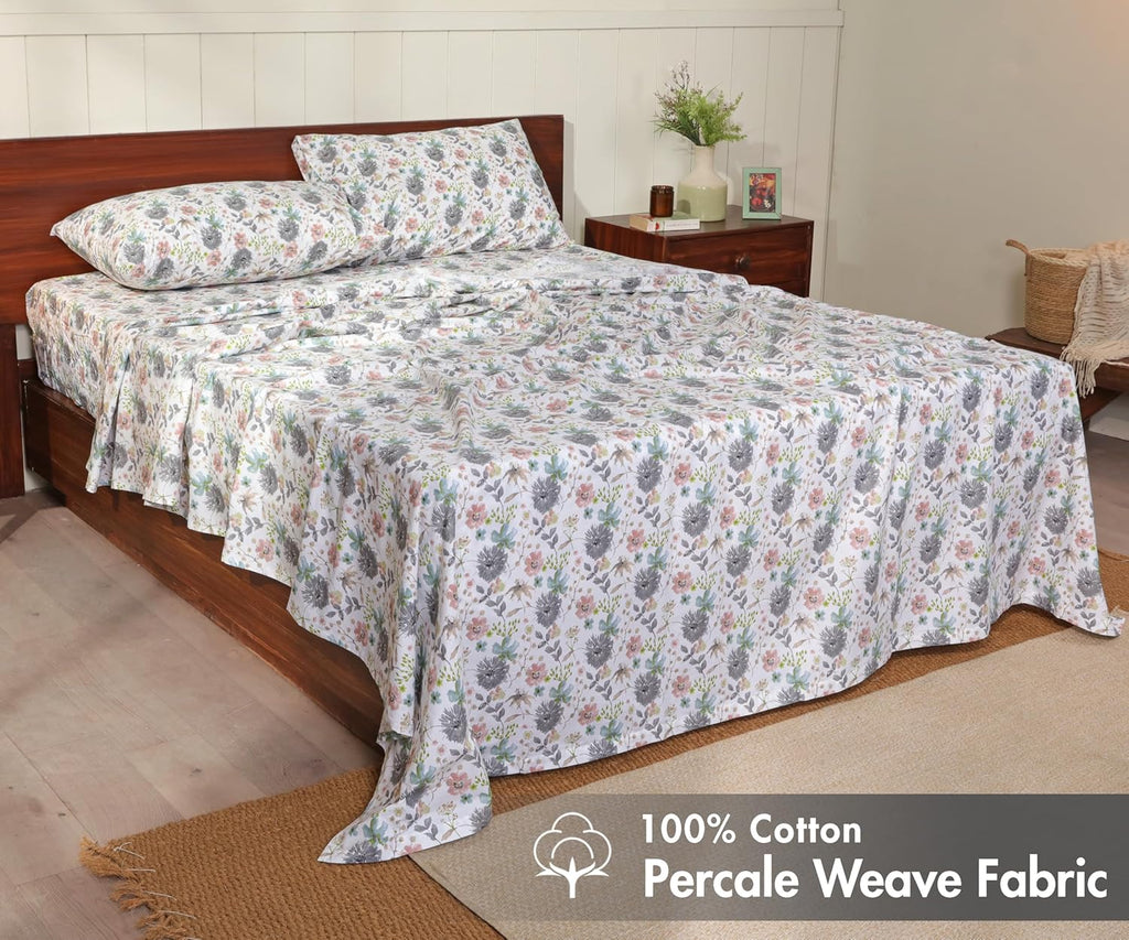 Ruvanti 100% Cotton Percale Sheets King Size – Crisp Cooling Bed Sheets for Hot Sleepers, Deep Pocket 16”, Soft Breathable & Durable Hotel-…