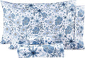 mooreeke Full Size Sheets Set - 4 Piece Soft Breathable Microfiber Bed Sheet Set - Blue & White Flower Pattern Sheet Set Full - Deep Pocket…