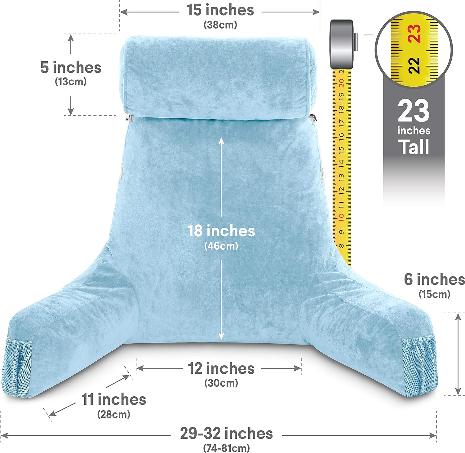 HusbandPillow Husband Pillow Medium Reading Pillow with Arms - 23" Backrest for Sitting Up in Bed - Firm Support Bed Rest Pillow for Adults…