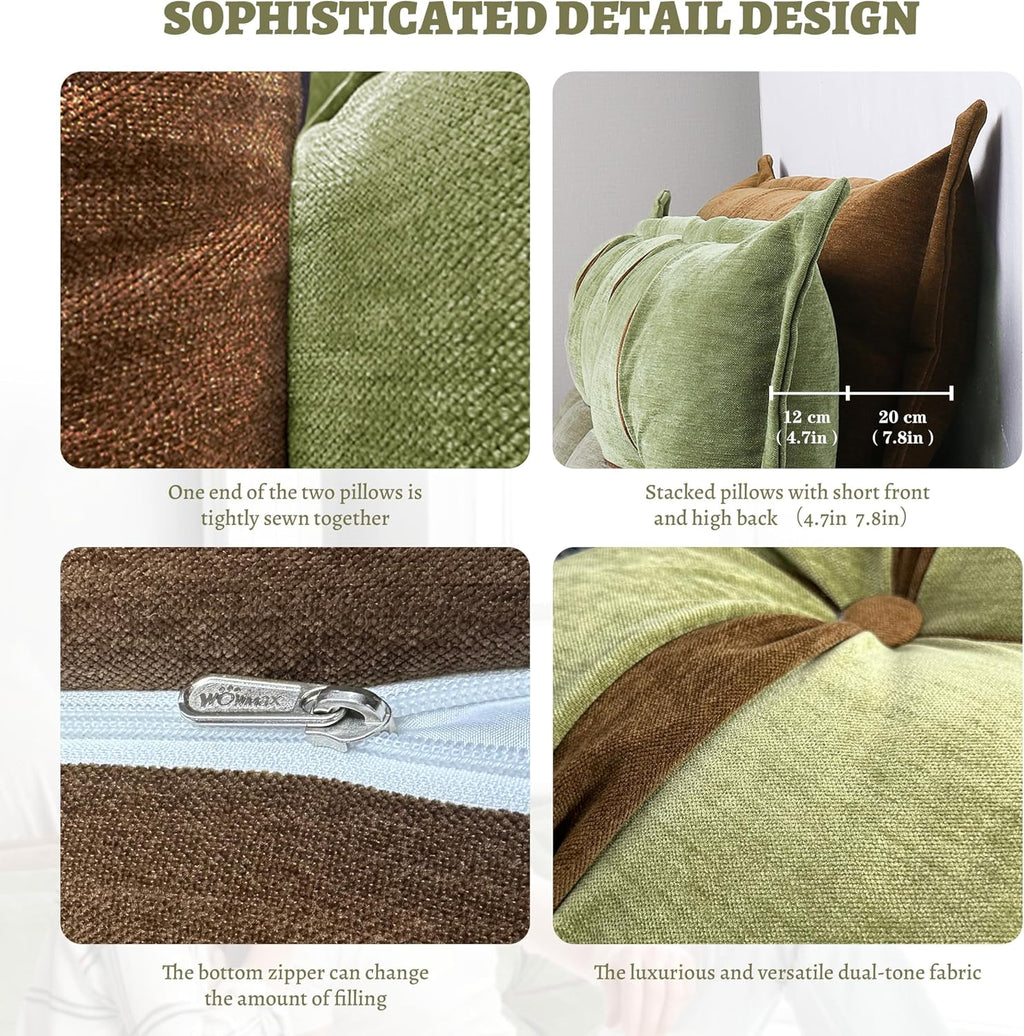 Johnear Headboard Backrest Set of 2 Pack Pillows for Daybed Couch Support Reading Pillows for Sitting in Bed Adult, Soft Chenille Green…