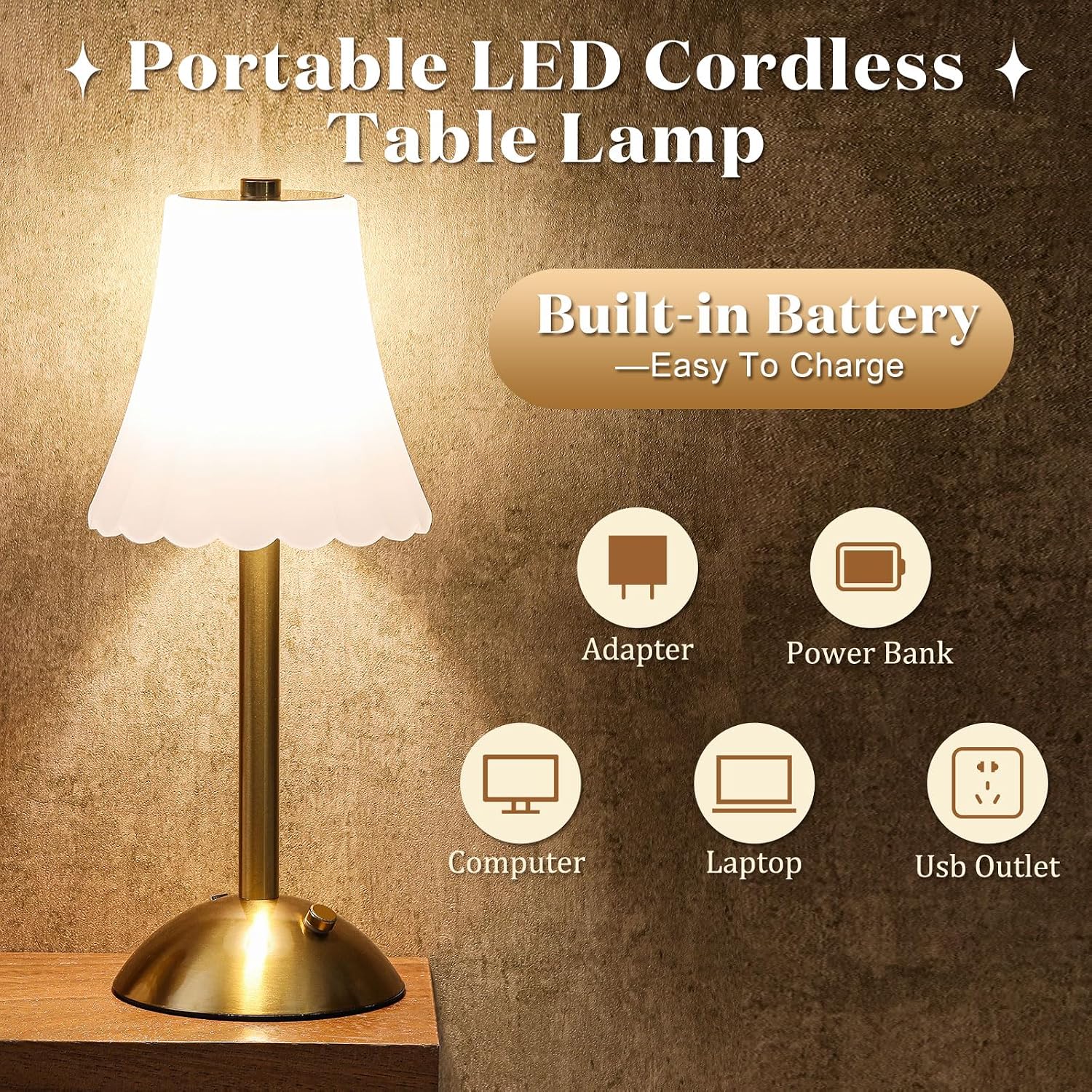 Liliful 2 Pcs Cordless Table Lamp Rechargeable Touch LED Small Gold Portable Battery Operated USB-c Desk Lamp 3 Color Dimmable for…
