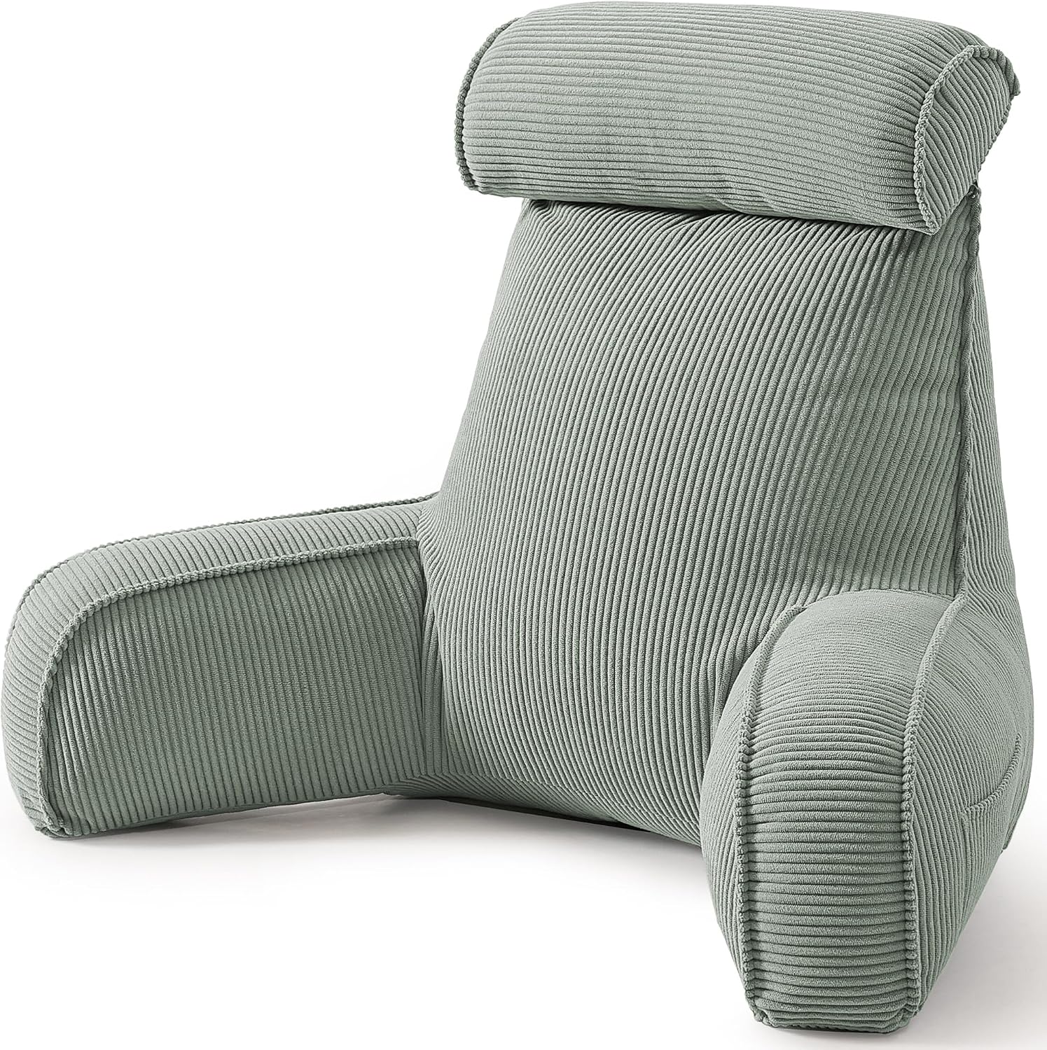 Ailuteie Corduroy Reading Pillow for Sitting Up, Bed Rest Pillow with Arms, Detachable Headrest, Side Pockets & Washable Cover, Back Suppor…