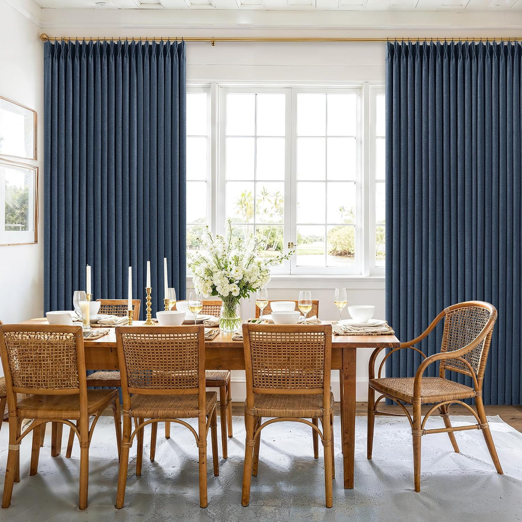 Twodrapes 100 Inch Pinch Pleat Drapes Navy Blue Room Darkening Curtains 100 Inches Long for Bedroom Modern Neutral 100% Blackout Thick Line…