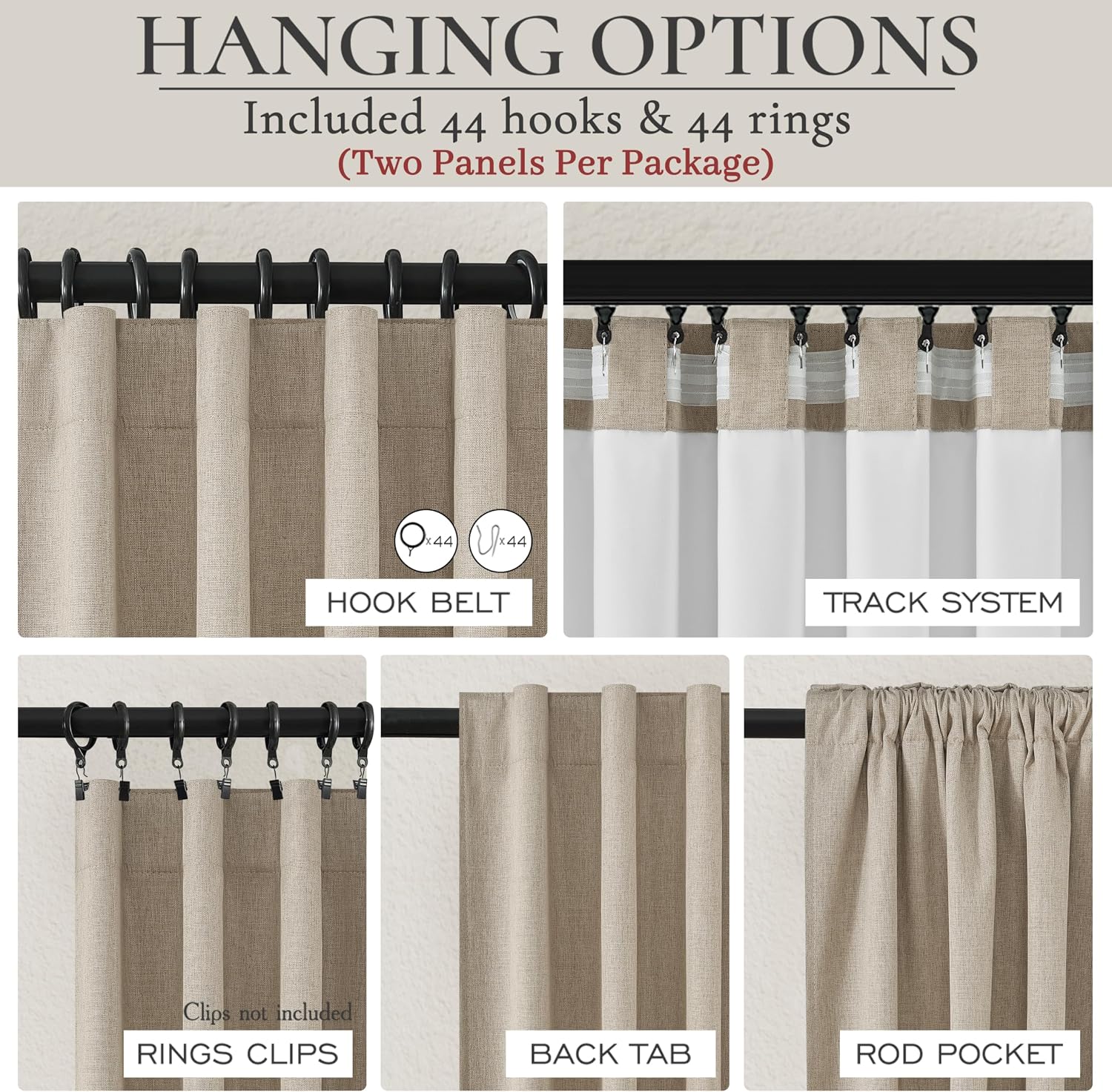 Qjmydeco Blackout Curtains 60 Inches Extra Wide Grey Beige Linen Curtains 84 Inch Length for Living Room, Pleated Farmhouse Bedroom Thermal…
