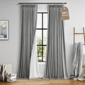Boodii Dark Grey 100% Blackout Linen Pinch Pleated Curtains 110 Inch Thermal Insulated with White Liner with Hooks & Rings Pleat Drapes 2 P…