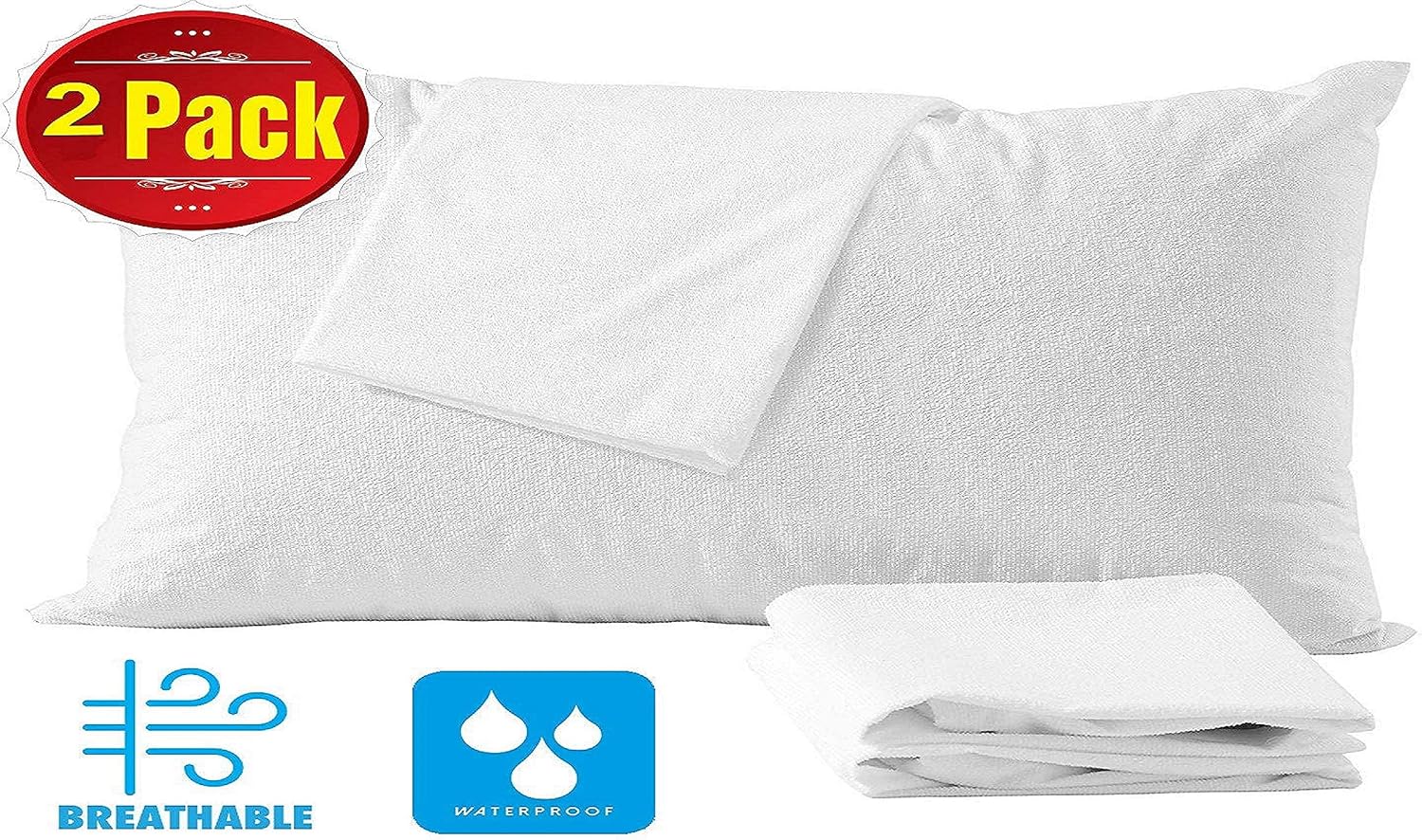 NiagaraSleepSolution Niagara Waterproof Pillow Protectors King 4 Pack Cotton Terry 100% Waterproof Cooling Zippered Cotton White T Pillow E…