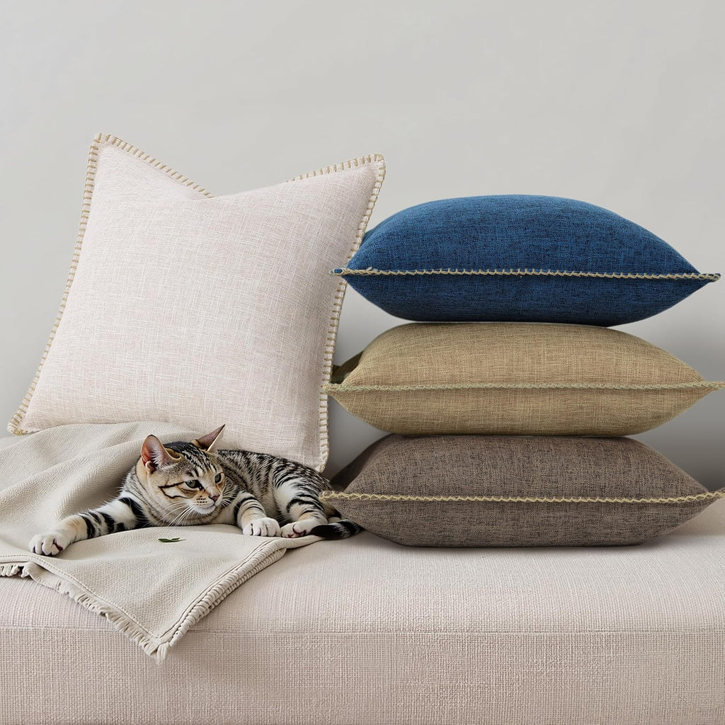decorUhome Summer Decorative Throw Pillow Covers 26x26 Set of 2 Square Faux Linen Outdoor Neutral Farmhouse Euro Sham Pillow Covers with…