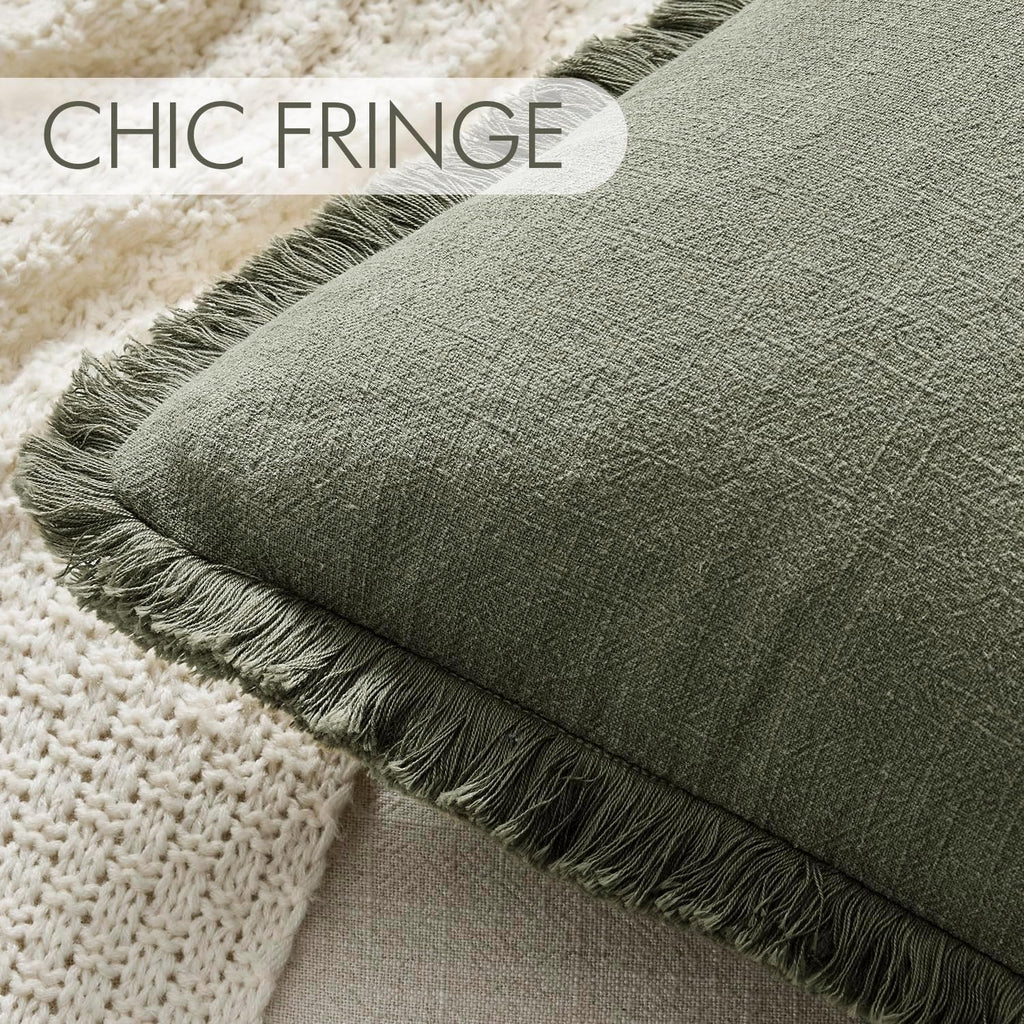 Anroduo Set of 1 Decorative Throw Pillow Covers 14×36 Inch Soft Linen Fringe Long Farmhouse Boho Vintage Cushion Covers with Tassels Lumbar…