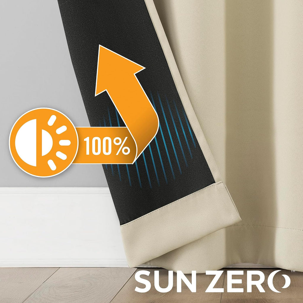 Sun Zero Nordic 2-Pack Theater Grade Noise Reducing Extreme 100% Blackout Grommet Curtain Panel Pair, 52" x 96, Cream Off-White