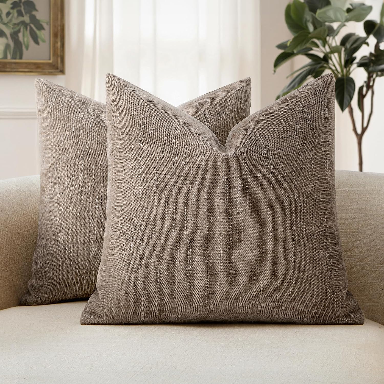 MIULEE Pack of 2 Decorative Throw Pillow Covers Soft Chenille Throw Pillows Solid Textured Cushion Covers for Couch Sofa Bedroom Living…