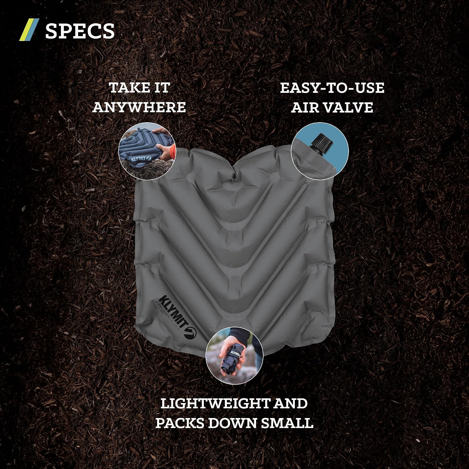 KLYMIT V Seat - Portable, Inflatable Padded Cushion Seat, Perfect for Air Travel, Camping, Backpacking and Bleacher Seats