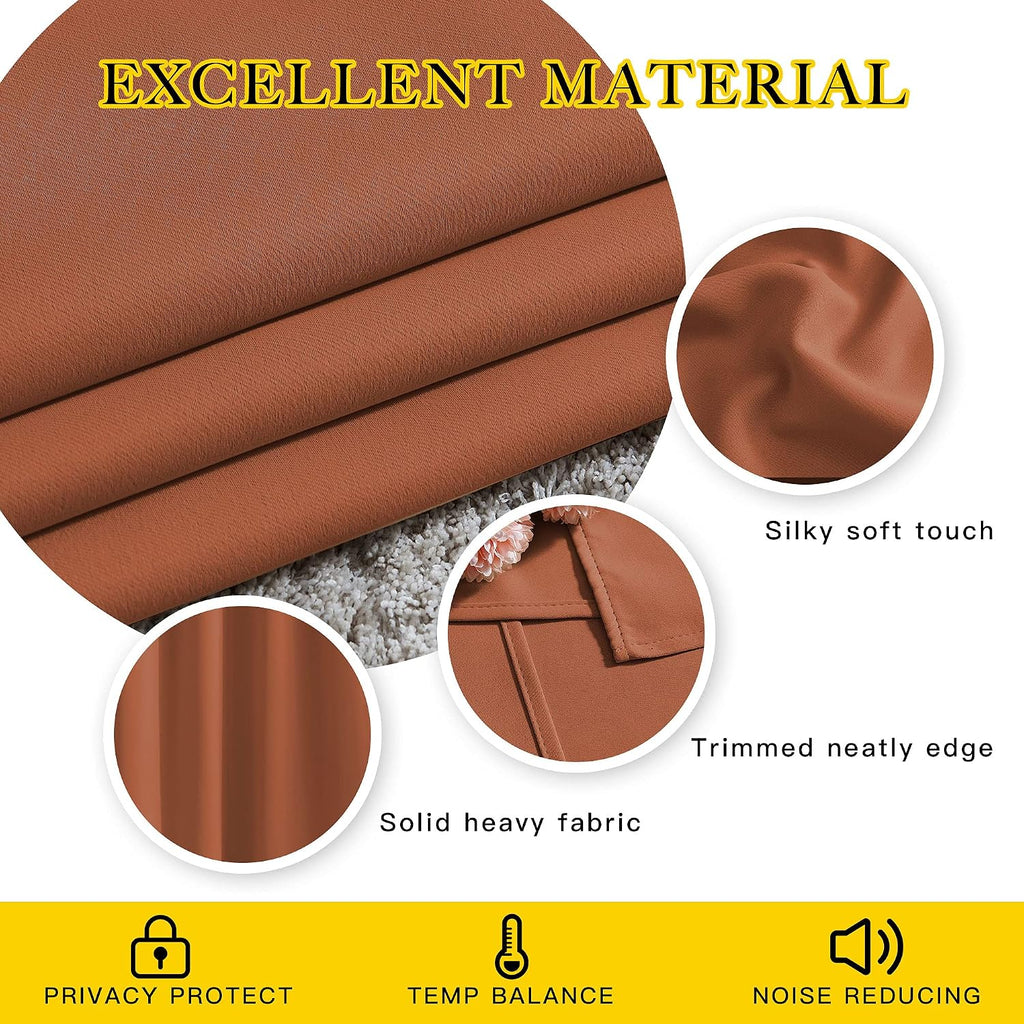 Nicetown Blackout Burnt Orange Curtains 84 inches Long - Grommet Top Room Darkening Thermal Curtains Sound Blocking Window Treatments for B…