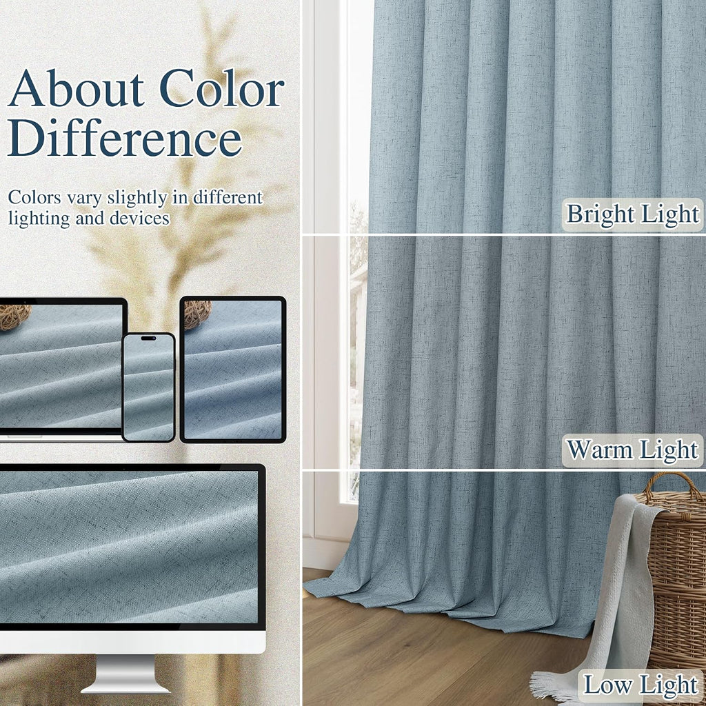 Guken Blue 100% Blackout Linen Curtains 72 Inch Length 2 Panels Set for Living Room Bedroom Back Tab Thermal Insulated Black Out Drapes Roo…