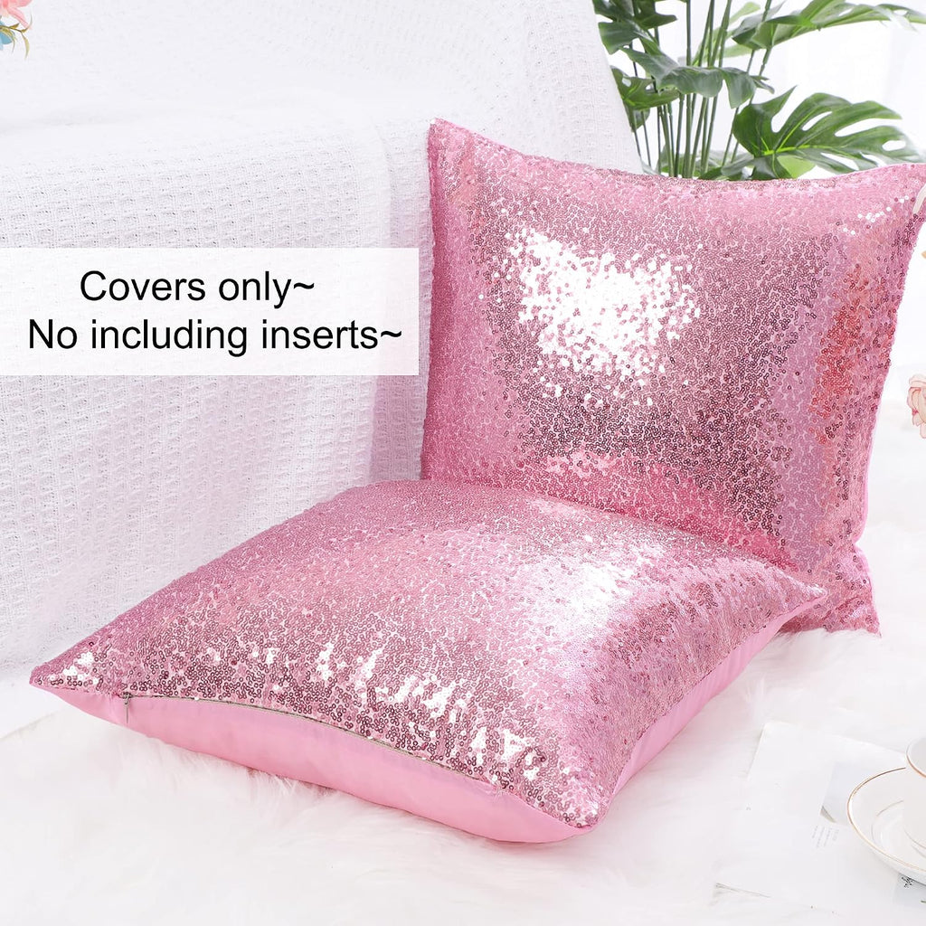 uxcell 2 Pcs Sequin Throw Pillow Covers, Shiny Sparkling Comfy Satin Cushion Covers, Decorative Pillowcases for…