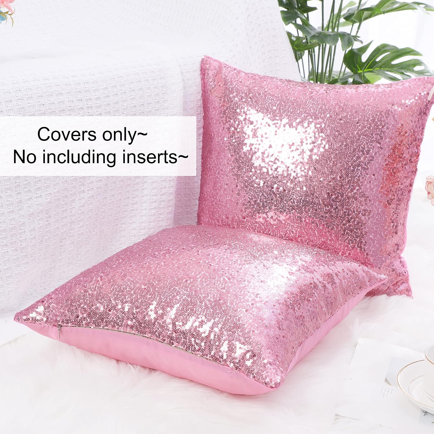 uxcell 2 Pcs Sequin Throw Pillow Covers, Shiny Sparkling Comfy Satin Cushion Covers, Decorative Pillowcases for…