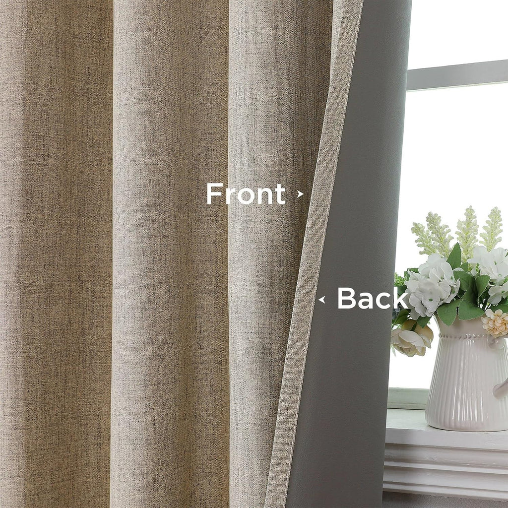 Cucraf 100% Blackout Curtains for Bedroom 96 inches Length 2 Panels Set, Linen Textured Room Darkening Grommet Curtain for Living Room, Ligh…