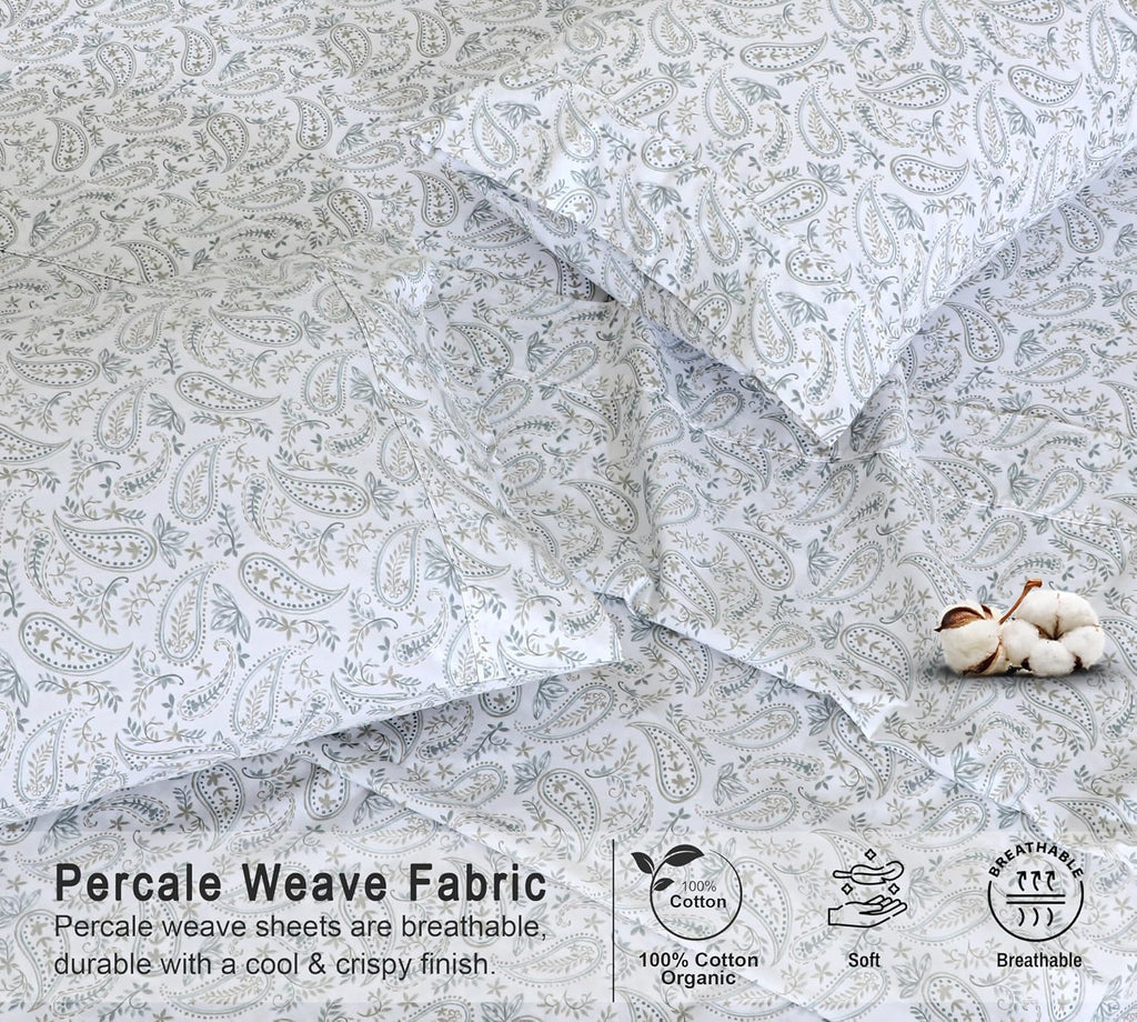 Ruvanti 100% Cotton Organic Percale Sheets Full Size – Crisp Cooling Bed Sheets for Hot Sleepers, Deep Pocket 15”, Soft Peach Finish, Breat…