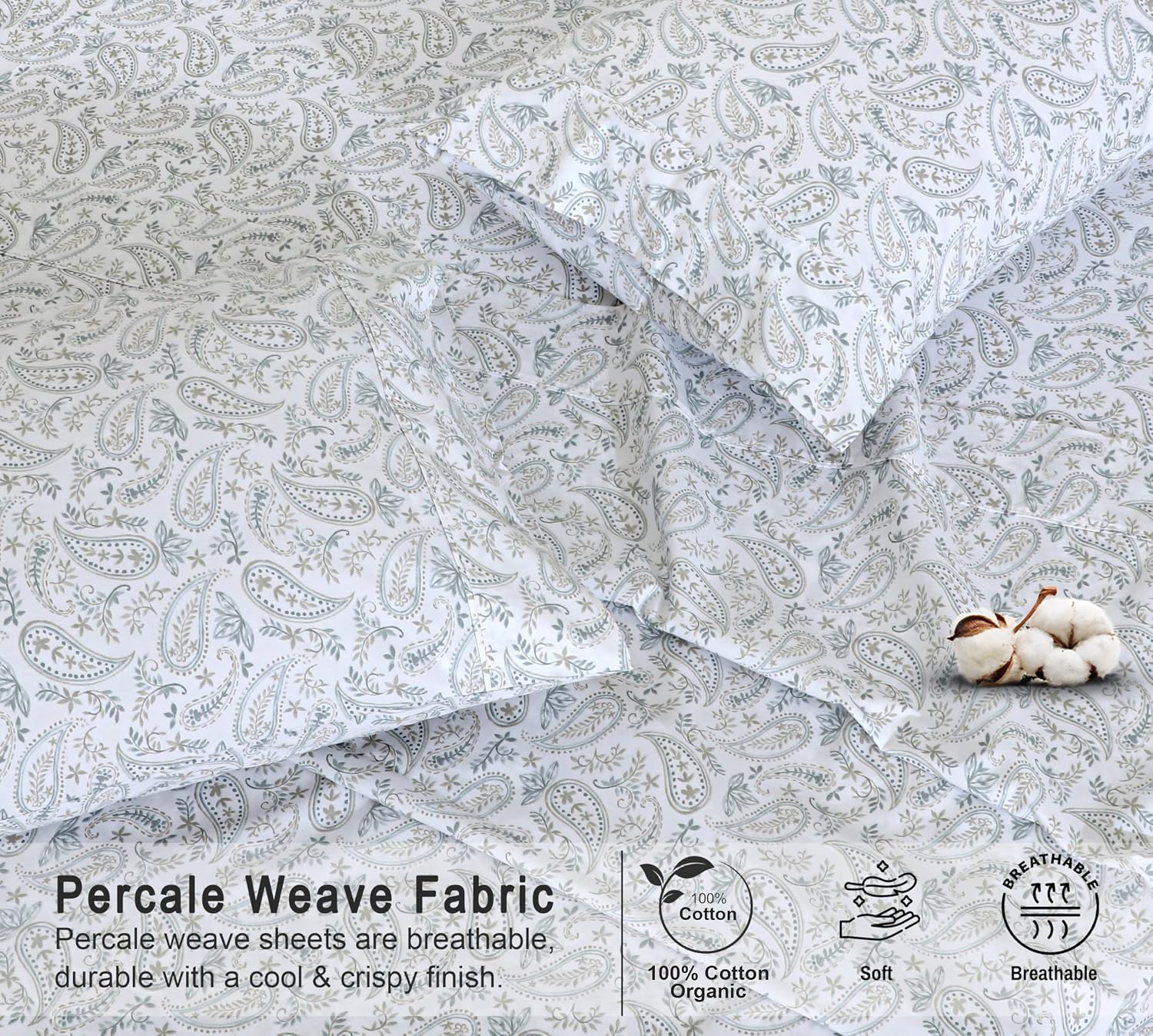 Ruvanti 100% Cotton Organic Percale Sheets Full Size – Crisp Cooling Bed Sheets for Hot Sleepers, Deep Pocket 15”, Soft Peach Finish, Breat…