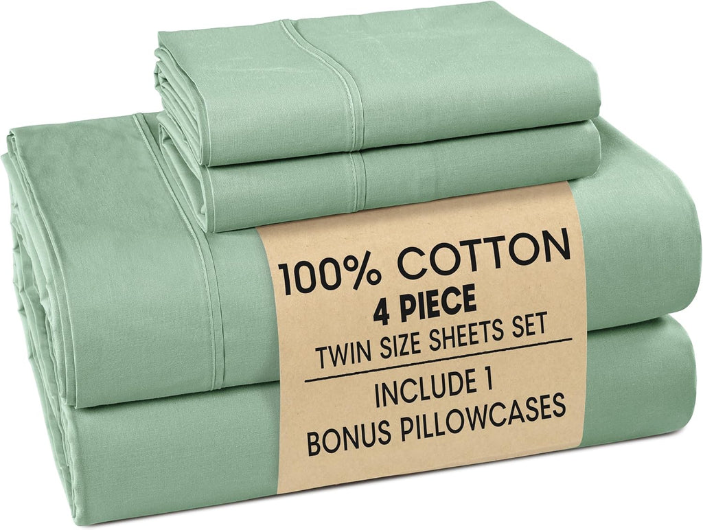 Casa Platino Twin Bed Sheets – 100% Cotton Sheets with 2 Pillowcases, Crisp Percale Weave & Cozy Feel, Cooling & Breathable Twin Sheet…