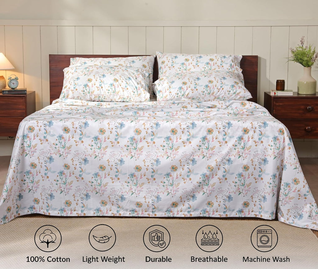 Ruvanti 100% Cotton Percale Sheets Twin XL Size 4 Piece Set, Cooling Bed Sheets for Hot Sleepers, Deep Pocket 16”, Breathable Lightweight &…