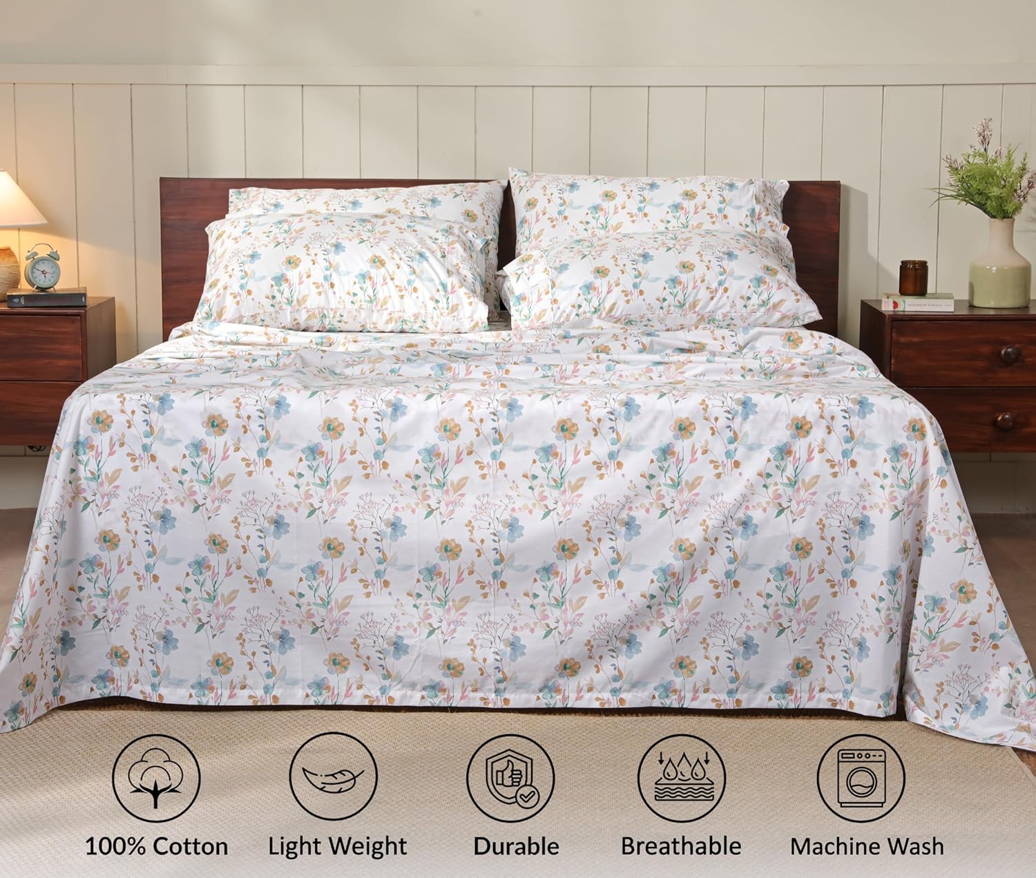 Ruvanti 100% Cotton Percale Sheets Split King Size 7 Piece Set, Cooling Bed Sheets for Hot Sleepers, Deep Pocket 16”, Breathable Lightweigh…