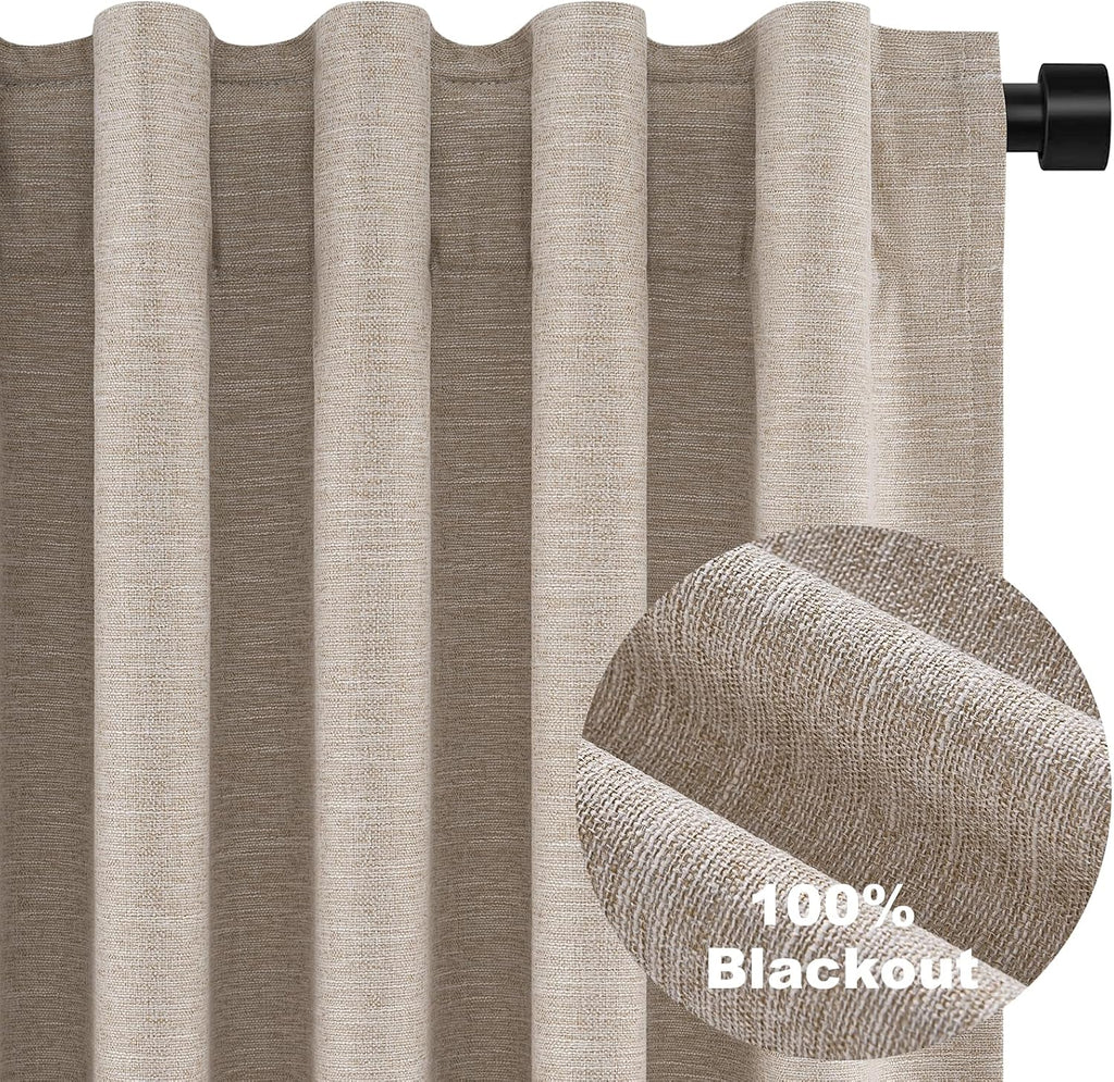 Topfinel Linen Blackout Curtains 63 Inch Long for Livingroom Bedroom 2 Panels Set Room Darkening Curtains 63 Inches Length Drapes for 64" W…