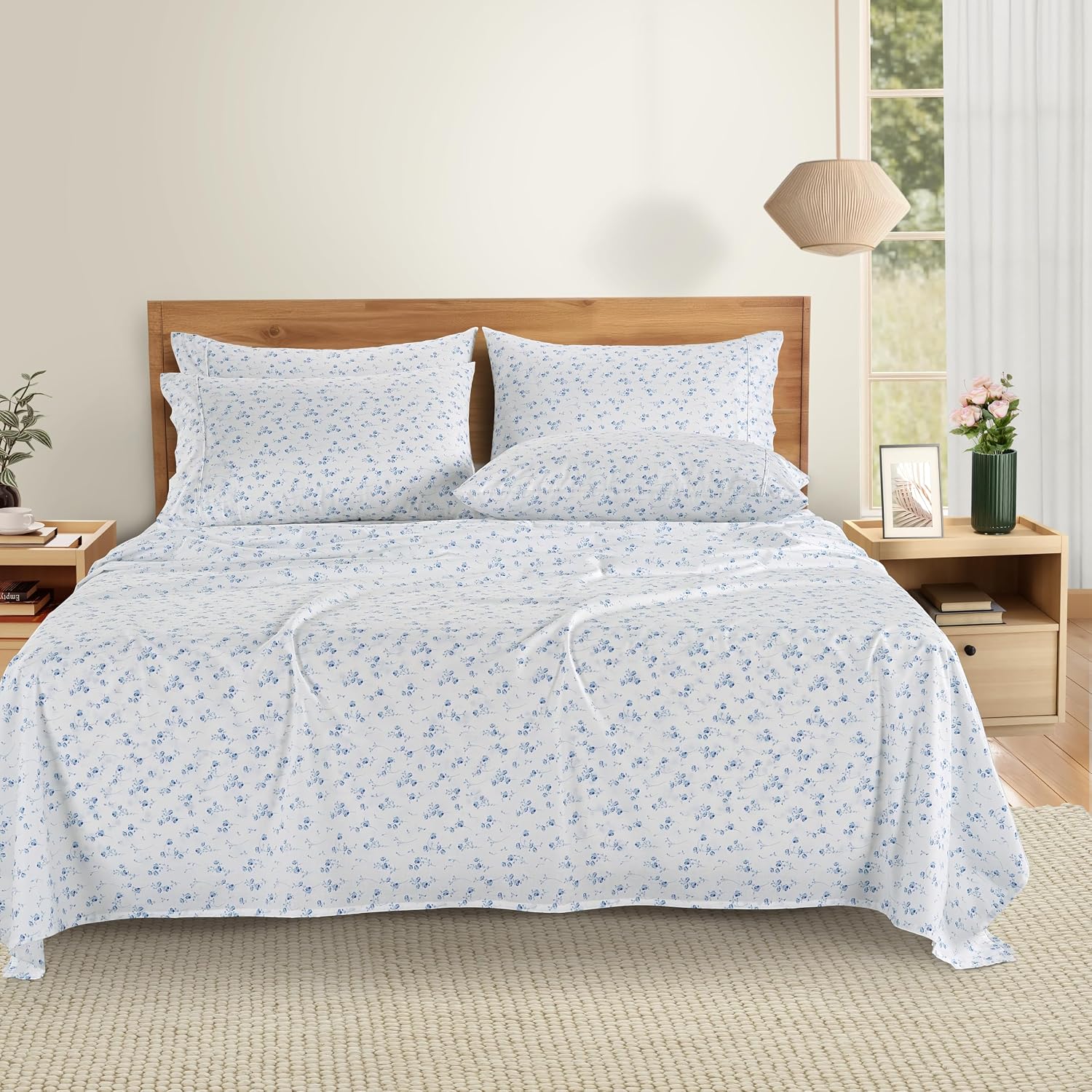 Casa Platino 100% Cotton Sheets Full Size Set - 6 Pieces (1 Flat, 1 Fitted, 4 Pillowcases) - Soft & Breathable Percale Weave - Durable &…
