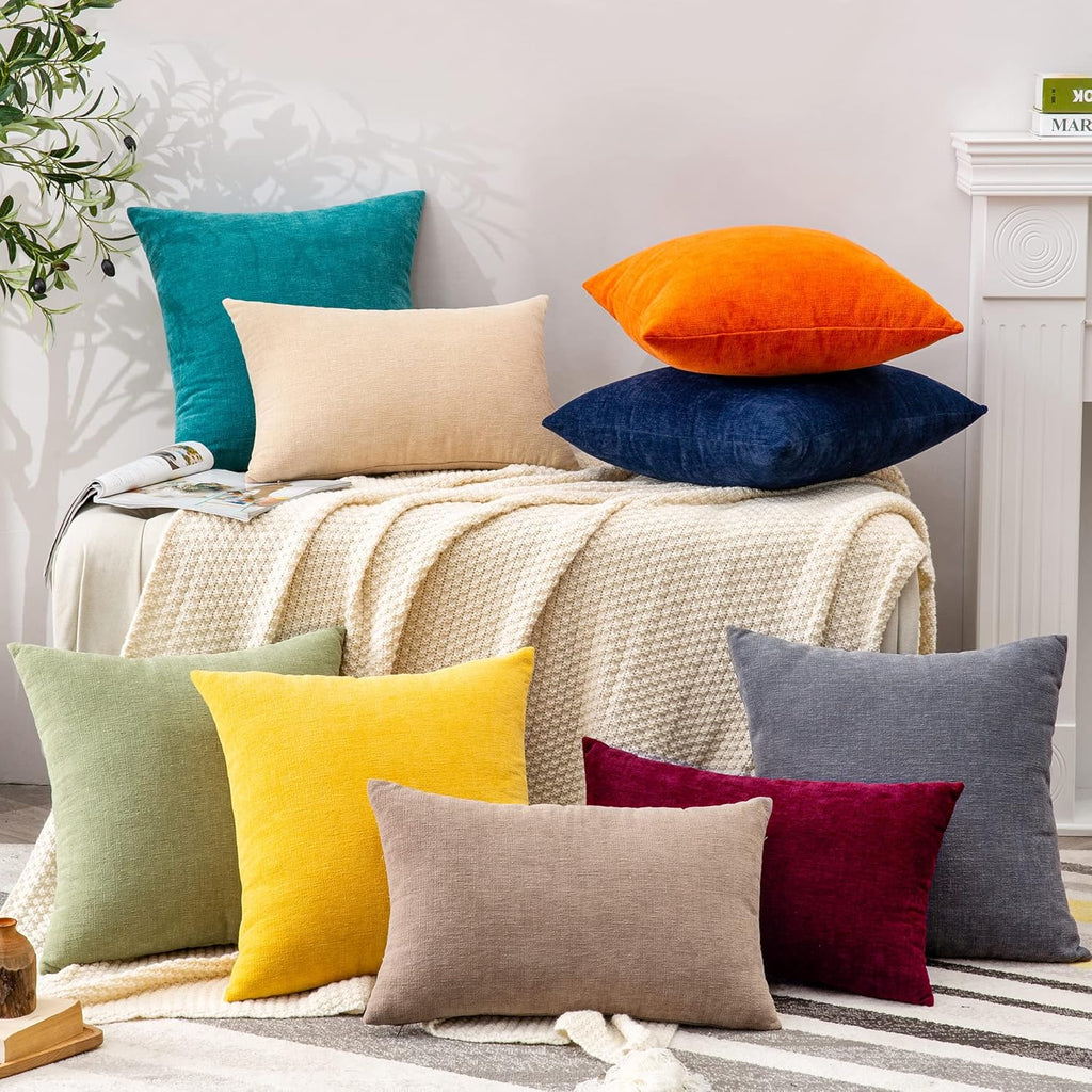Gawamay Decorative Throw Pillow Covers 16x16 Inch Set of 2, Super Soft Chenille Square Pillows Farmhouse Fall Pillowcase for Living Room Be…
