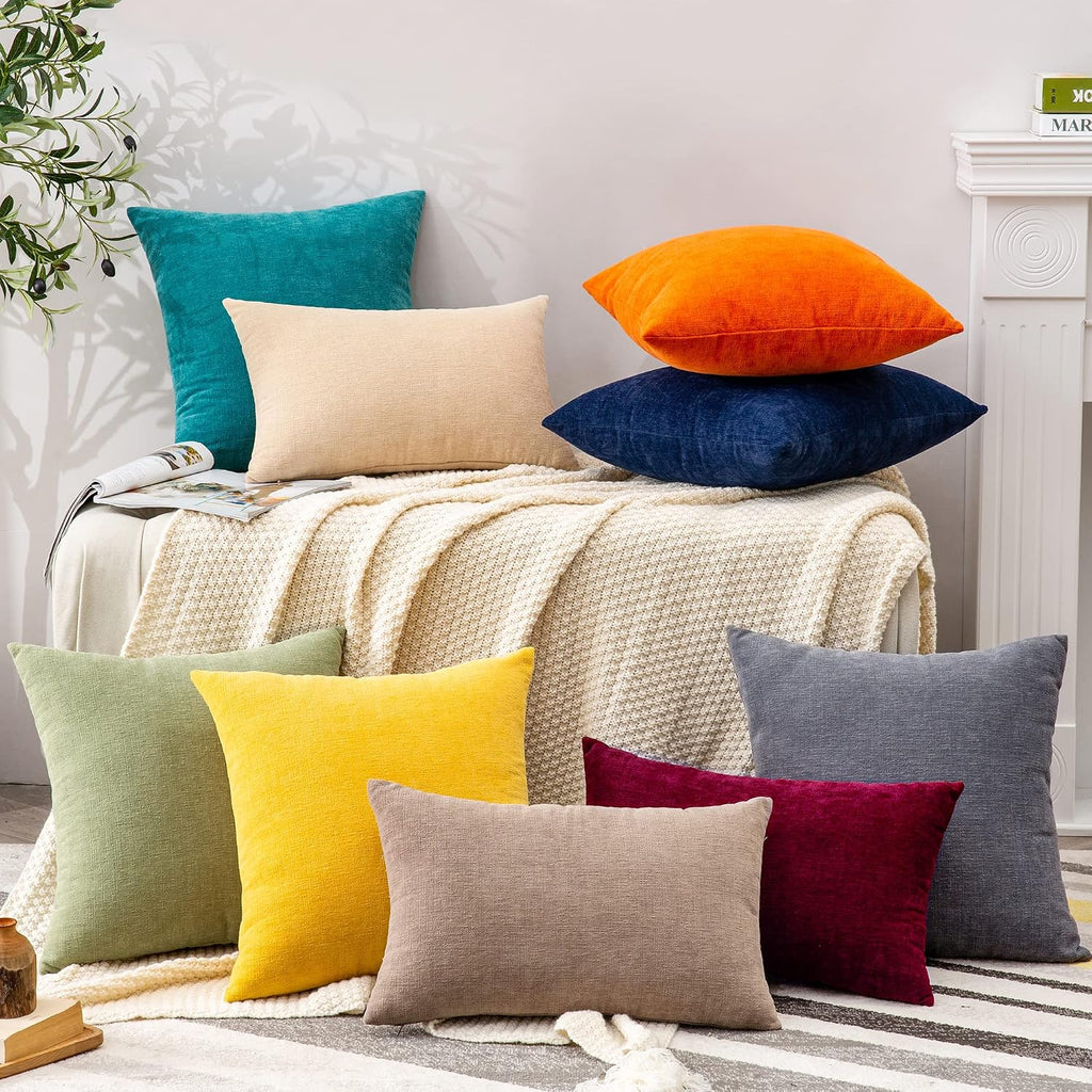 Gawamay Lumbar Decorative Throw Pillow Covers 12"x20" Inch Set of 2, Super Soft Chenille Rectangle Pillowcase for Living Room Bedroom Sofa…