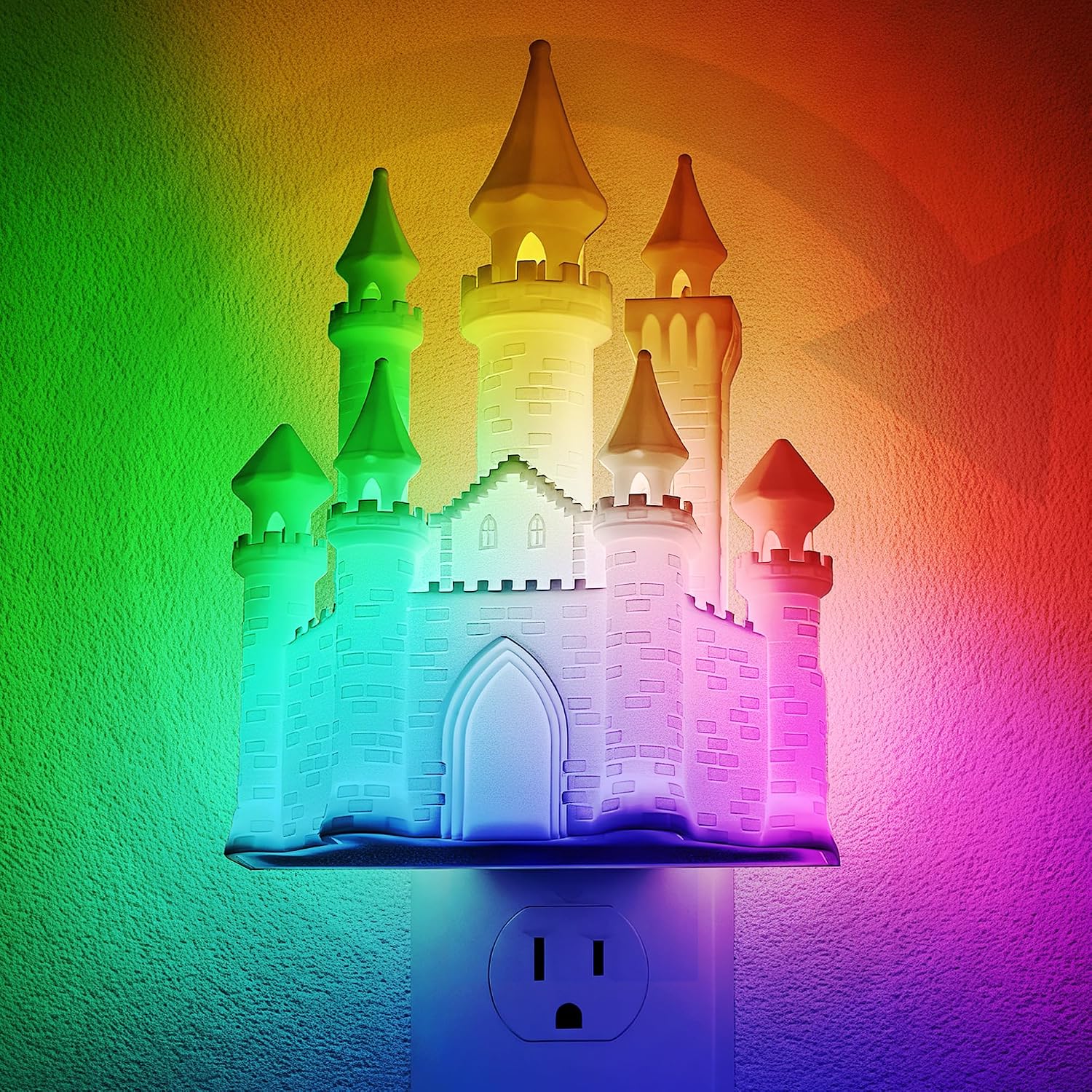 JandCase Night Lights Plug into Wall,3D Printed Castle RGB Night Light,10-Color Change Night Light, Dimmable Nightlights with Dusk to Dawn…