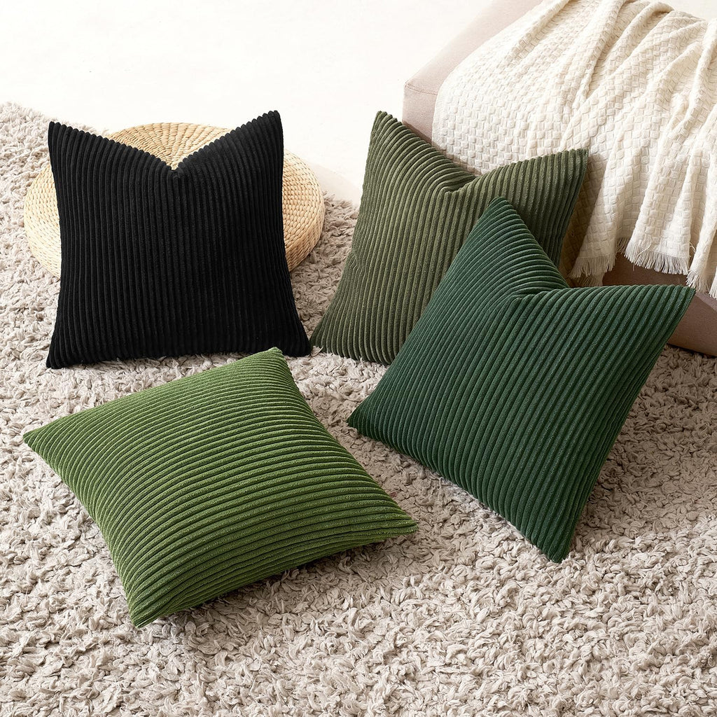 Miulee Boho Farmhouse Throw Pillow Covers 18x18 Inch Set of 4 Mordern Neutral Green Cushion Covers Soft Corduroy Nordic Home Decor for Spri…