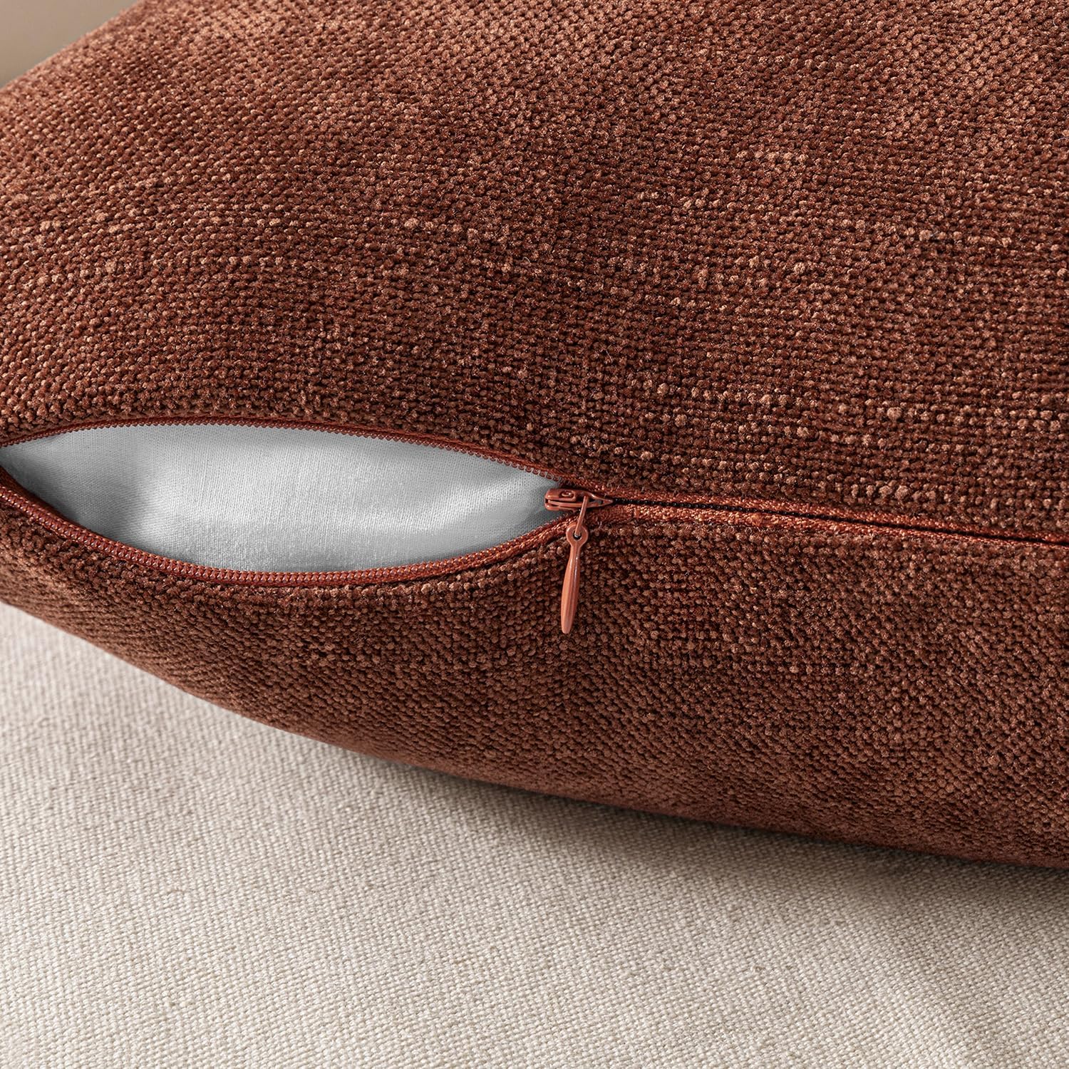 MIULEE Textured Couch Pillow Covers 20x20 Inch Pack of 2, Red Taupe Soft Thick Solid Decorative Chenille Throw Pillows Neutral Farmhouse…