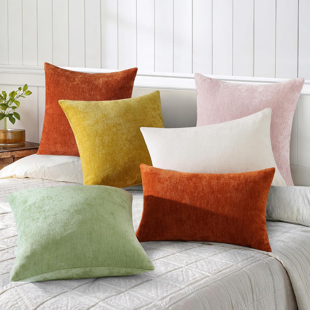 decorUhome Chenille Blush Pink Summer Throw Pillow Covers 16x16 Inch Set of 2, Decorative Soft Couch Pillow Covers Solid Dyed Accent Farmho…