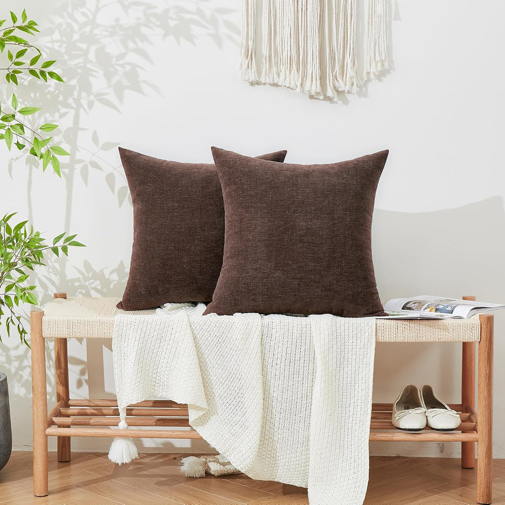Gawamay Decorative Square 16x16 Inch Throw Pillow Covers Set of 2, Super Soft Chenille Pillows Farmhouse Fall Pillowcase for Living Room Be…