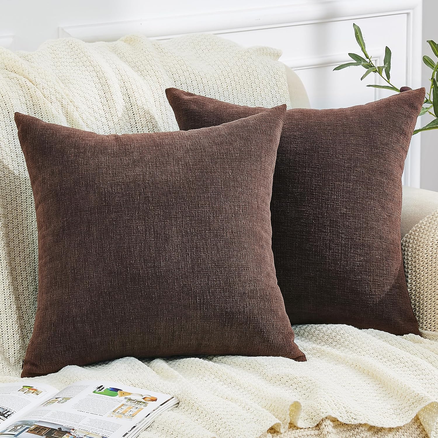 Gawamay Decorative Square Throw Pillow Covers 18x18 Inch Set of 2, Super Soft Chenille Pillows Cover Fall Pillowcase for Living Room Bedroo…