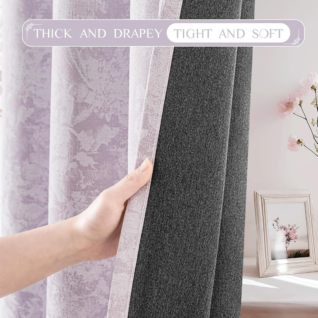 Beauoop Purple Floral Jacquard Blackout Curtains 72 Inches Long 2 Panels for Bedroom Living Room Chenille Flower Room Darkening Thermal…