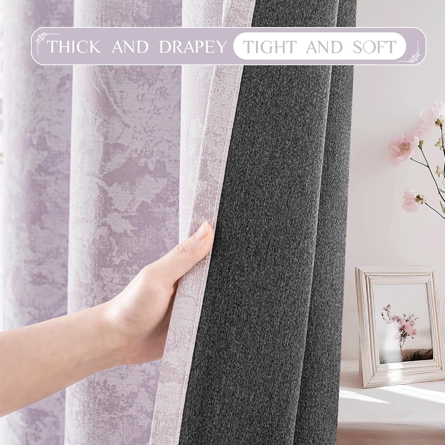 Beauoop Purple Floral Jacquard Blackout Curtains 72 Inches Long 2 Panels for Bedroom Living Room Chenille Flower Room Darkening Thermal…