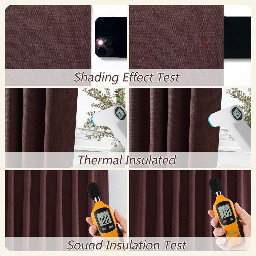 Guken Reddish Brown 100% Blackout Linen Curtains 120 Inch Length 2 Panels Set for Living Room Bedroom Back Tab/Rod Pocket Thermal Insulated…