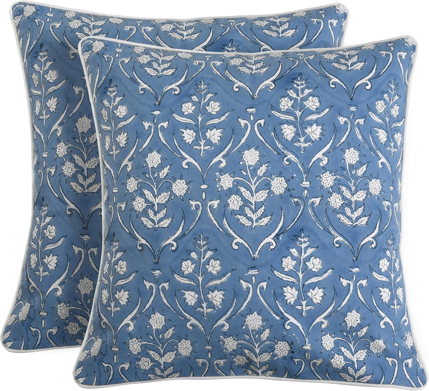 Ridhi Block Print Cornflower Blue Pillow Cover 20" x 20" (Pack of 2) Decorative Couch Pillows for Living Room, Chic Boho Cute Outdoor Pillo…