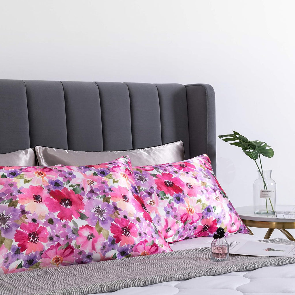 Lcbd Satin Pillowcase for Hair and Skin, Queen Size Printed Pillow Cases Set of 2, Silky Floral Print Pillow Covers with Envelope Closure,…