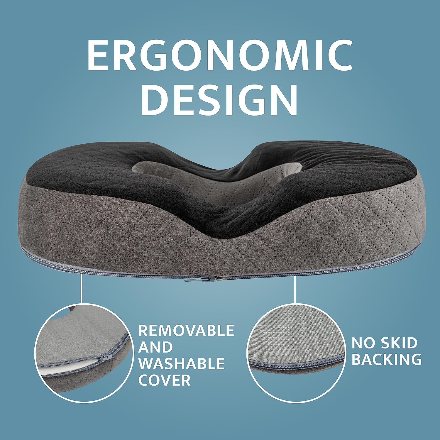 thy Spirit Gel Donut Pillow | Lifting Cushion | Donut Cushion for Tailbone Hemorrhoid Cushion Coccyx Sciatica Pregnancy Cushion (Grey/B…