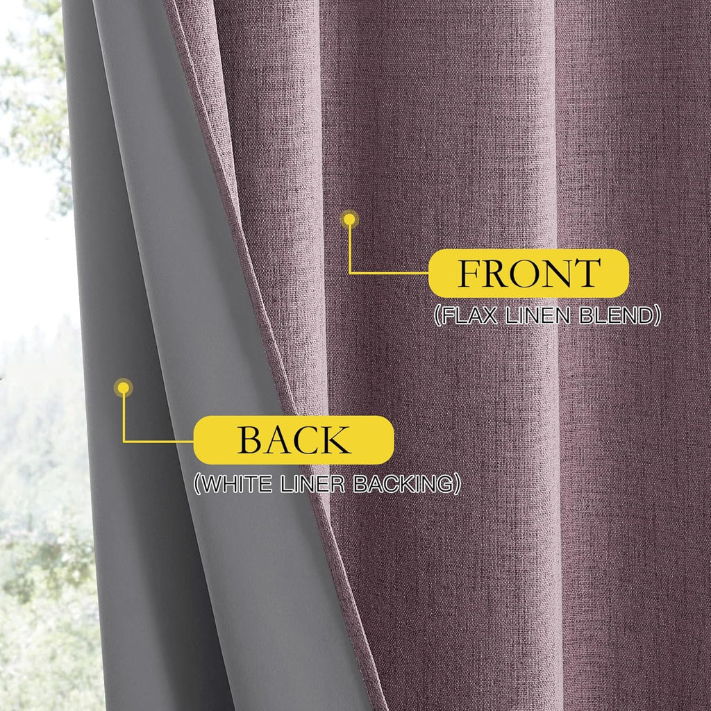 NICETOWN Chaise Mauve Vintage Linen 100% Blackout Curtains for Living Room, Thermal Insulated Curtains 63" Long, Noise Reducing Window…