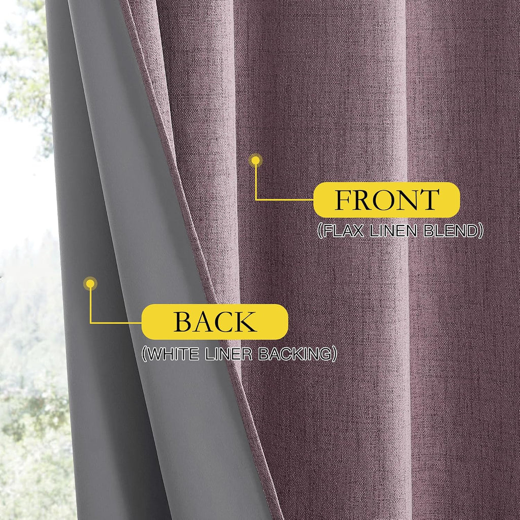 NICETOWN Chaise Mauve Vintage Linen 100% Blackout Curtains for Living Room, Thermal Insulated Curtains 102“ Long, Noise Reducing Window…