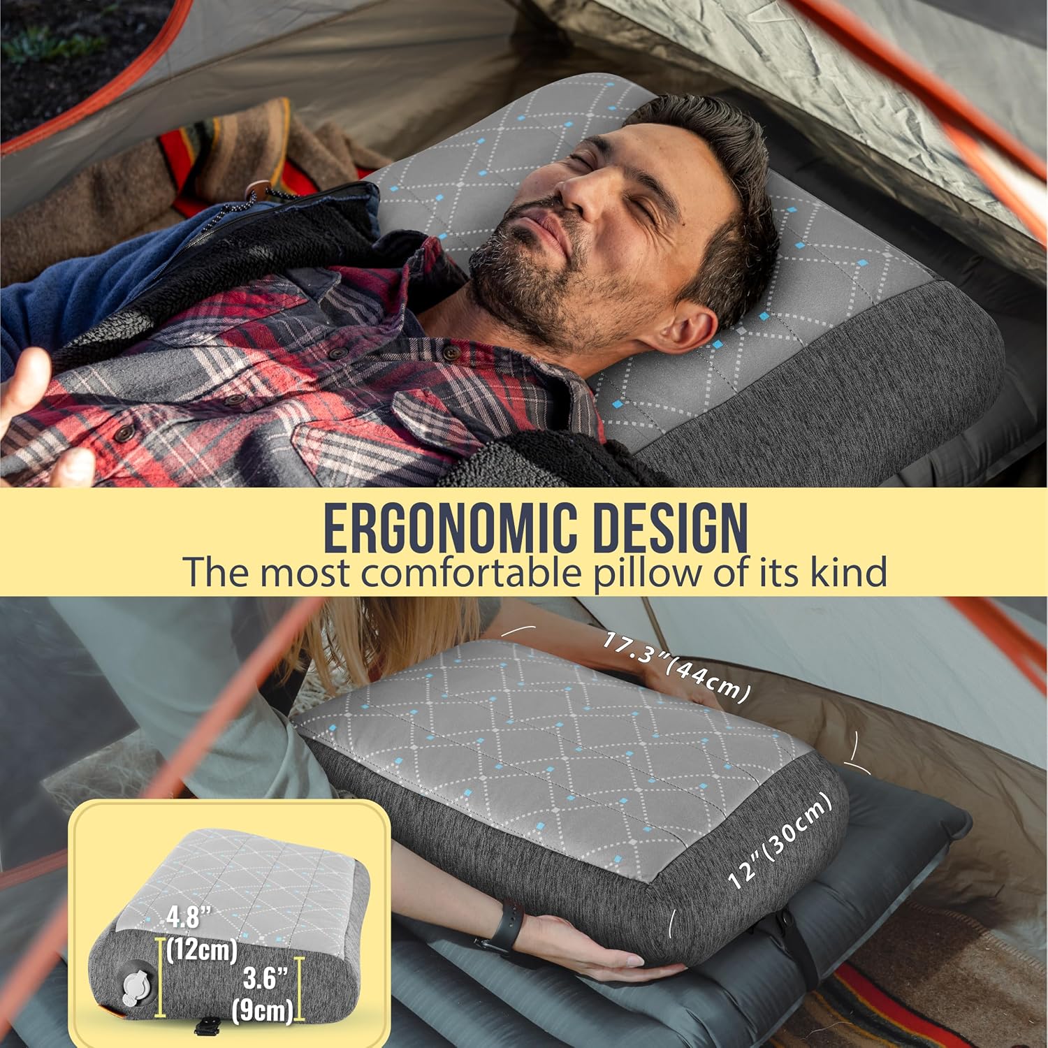 TREKOLOGY ALUFT Pro Inflatable Travel Pillow with Removable Foam-Padded Washable Cover - Quiet Soft-Touch Surface, Adjustable Firmness…