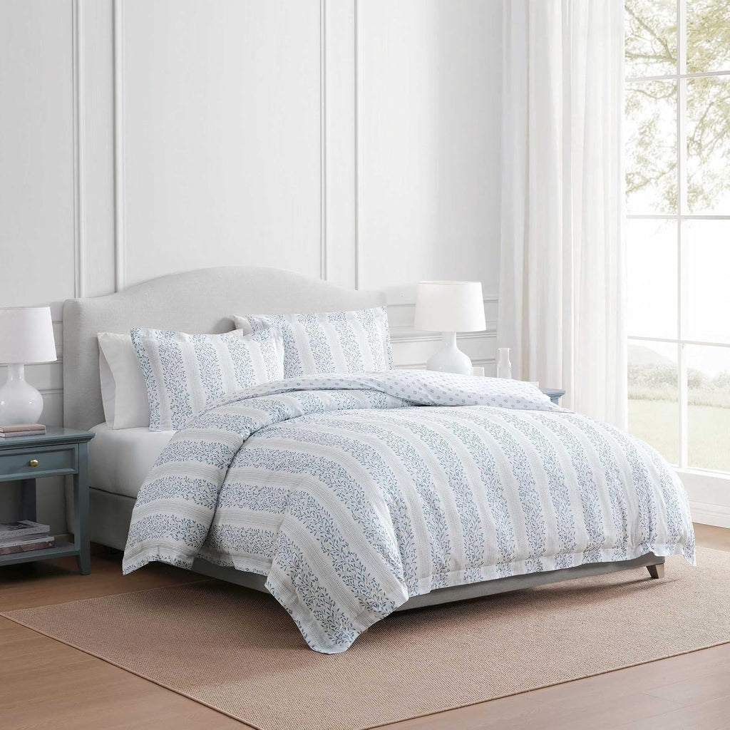 MarthaStewart Martha Stewart - Queen Duvet Cover Set, 100% Smooth & Silky Sateen Cotton Bedding, 3 Piece Striped Bedding with Matching Pill…